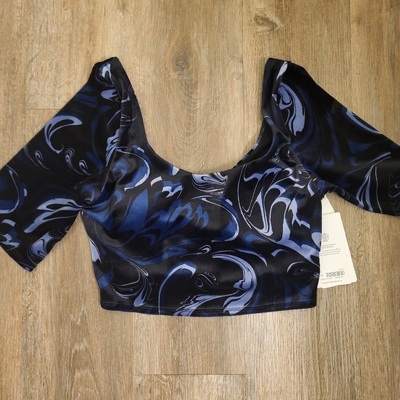 Athleta Exhilerate Velvet Crop Top Size Large Blue - Picture 4 of 12